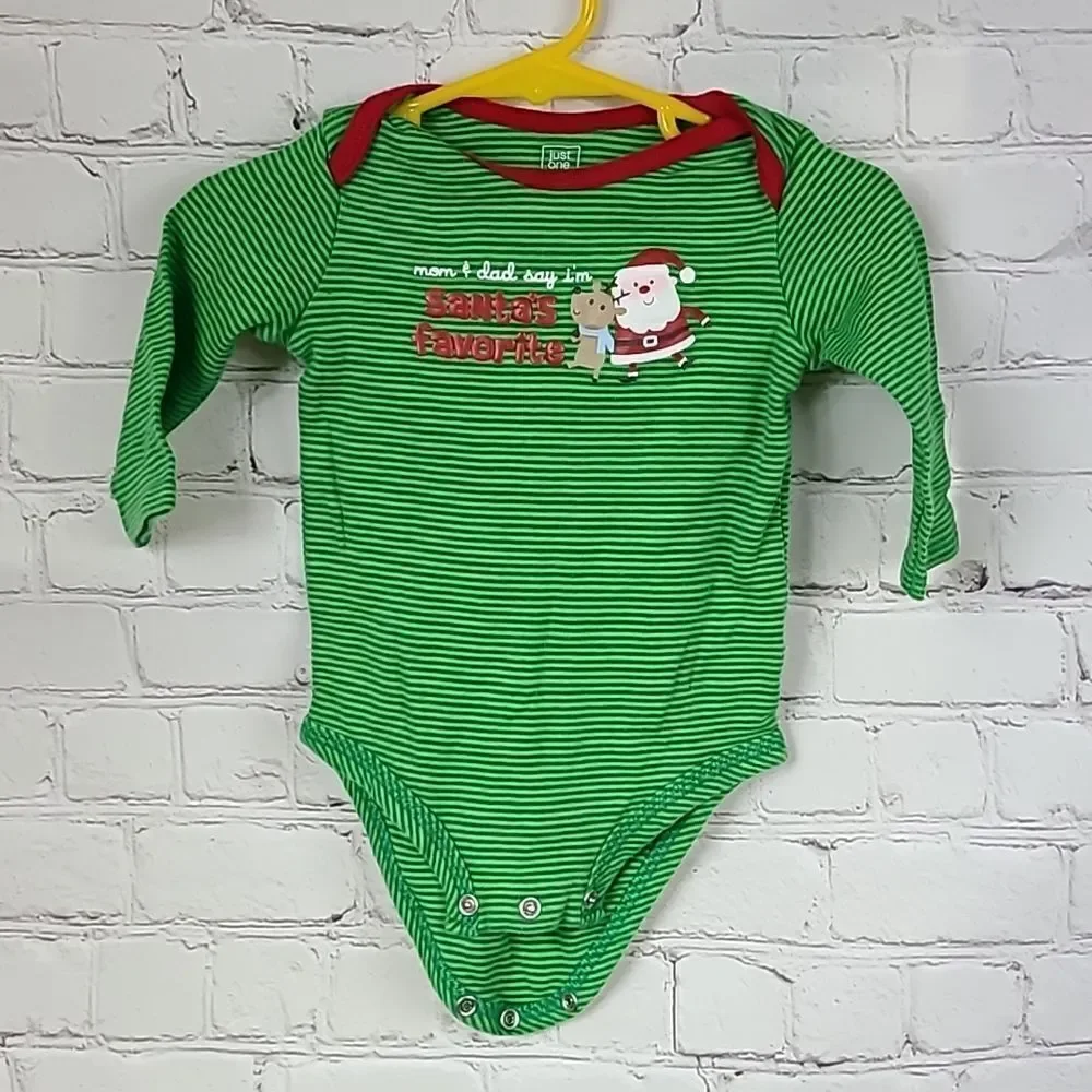 Carter's Santa's Favorite Baby Onesie Christmas Holiday Long Sleeve Stripe 6M